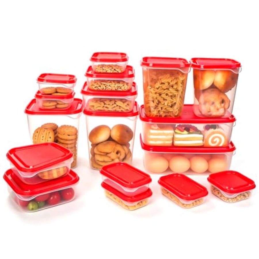 Food Storage Containers - 17Pcs Plastic Food Storage Set, Red