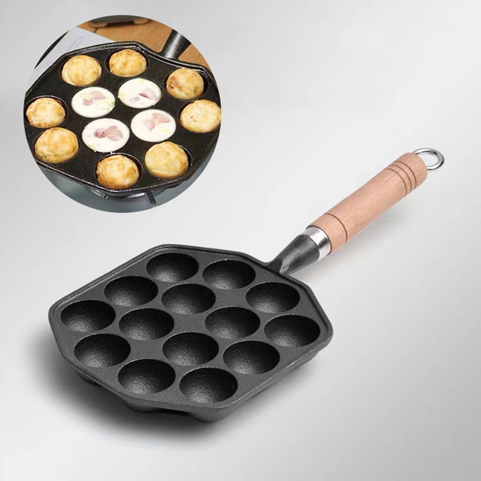 Cast Iron Skillet - 14 Holes Takoyaki Pan Nonstick Cast
