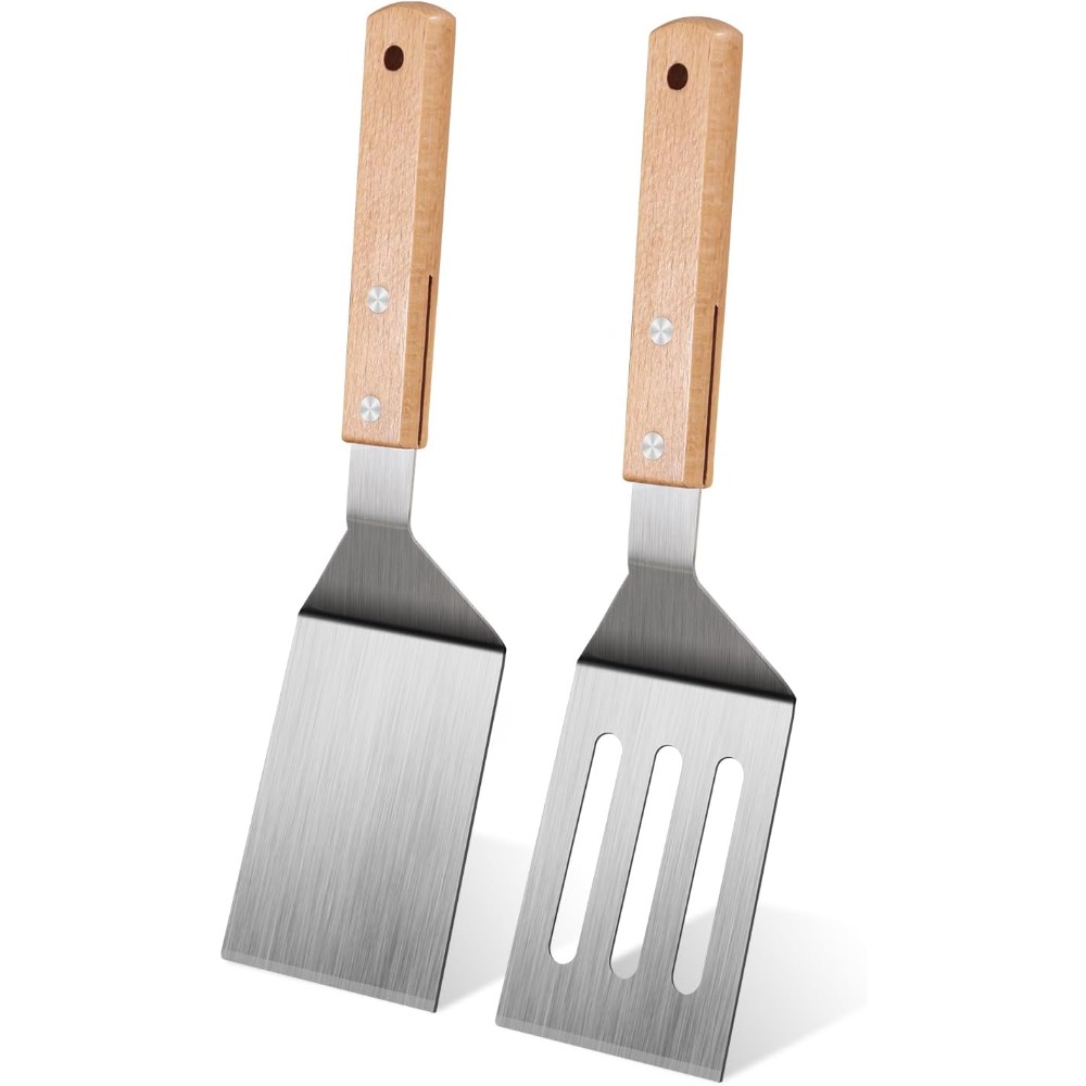 Cast Iron Skillet - Professional Stainless Steel Spatula Set of