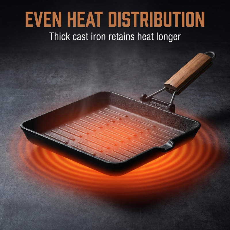 Foldable wooden handle Square  - огляд і ціна Cast Iron Skillet